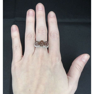 Dark Moonstone/Smoky Quartz & Diamond look Stones 925 Sterling Silver Ring Sz 7